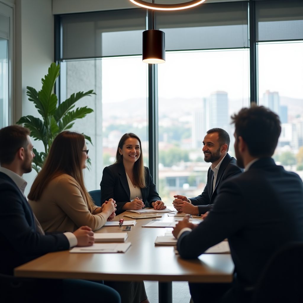 TürkKoç ofisi ve ekibi bir toplantı sırasında